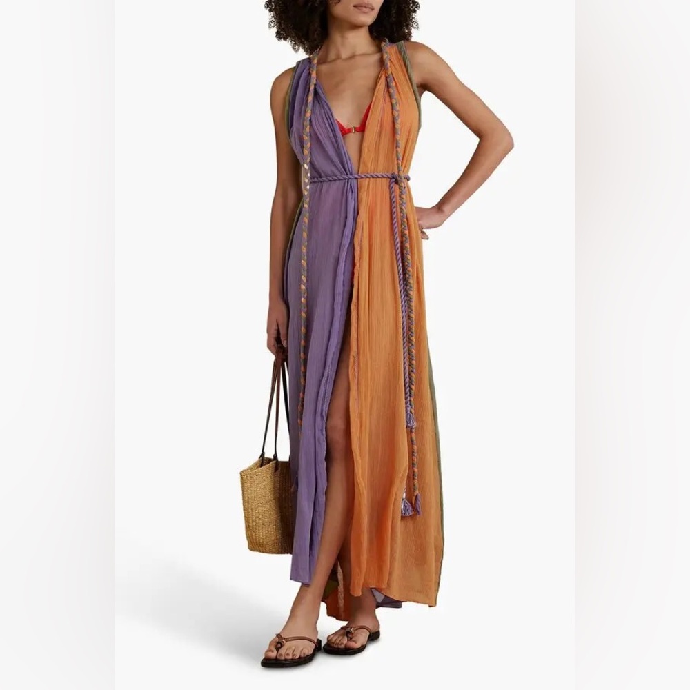 Miguelina Calypso Color-Block Cotton-Gauze Maxi Dress